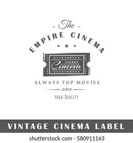 Cinema label isolated on white background. Design element. Template for logo, signage, branding design. Vector illustration