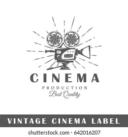 Cinema label isolated on white background. Design element. Template for logo, signage, branding design. Vector illustration