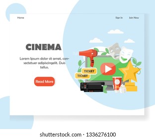 Cinema landing page template. Vector flat style design concept for movie streaming website and mobile site development. Movies and TV shows online.
