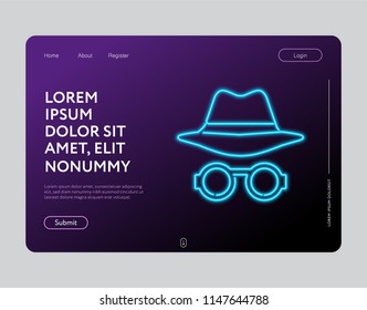 Cinema Landing Page Web Design Neon Light Glowing Symbol Bright Vector Illustration