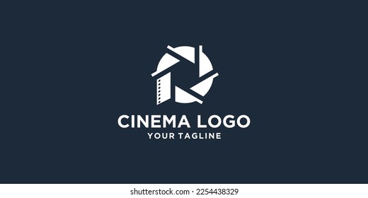 cinema lens logo template vector design. isolated in dark background