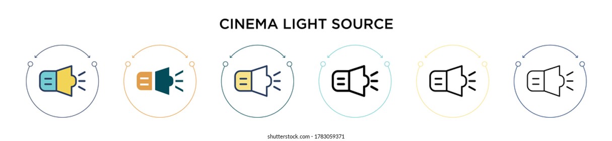 Cinema light source icon in filled, thin line, outline and stroke style. Vector illustration of two colored and black cinema light source vector icons designs can be used for mobile, ui, web