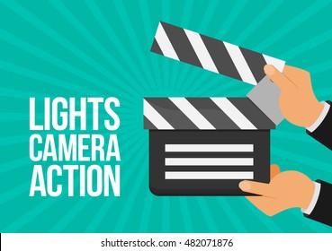 Cinema Lights Camera Action Flat Vector