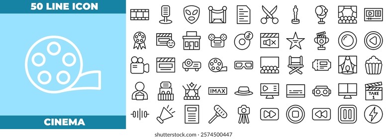 Cinema Line Editable Icons set. Vector illustration in modern thin line style of cinema icons: camera, play, pause, media, etc