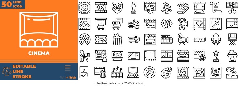 Cinema Line Editable Icons set. Vector illustration in modern thin line style of cinema icons: cinema, ticket, theatre, etc