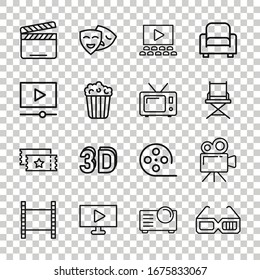 Cinema line icon in flat style. Entertainment set vector illustration on white isolated background. Movie media business concept.