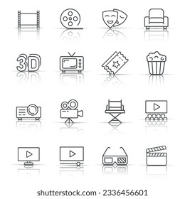 Cinema line icon in flat style. Entertainment set vector illustration on white isolated background. Movie media business concept.