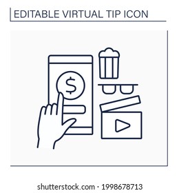 Cinema line icon. Online tips for cinema services. Popcorn and film watching. Positive review. Entertainment place. Virtual tips concept. Isolated vector illustration. Editable stroke 
