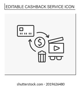 Cinema line icon. Refund small percentage of money on ticket price and services in cinema. Cashback service concept. Isolated vector illustration. Editable stroke