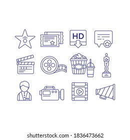 Cinema line icon set. Entertainment set on white isolated background. Thin icons for web and mobile apps.