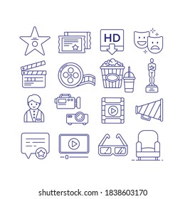 Cinema line icon set. Entertainment set on white isolated background. Thin icons for web and mobile apps.