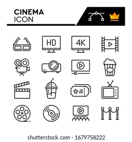 Cinema line icons set. Editable Stroke