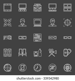 Cinema line icons - vector collection of movie signs or symbols on dark background