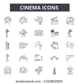 Cinema line icons for web and mobile design. Editable stroke signs. Cinema  outline concept illustrations