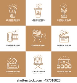 Cinema linear icons set. Vector template logo elements.