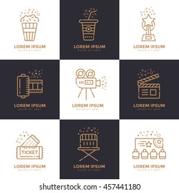 Cinema linear icons set. Vector template logo elements.