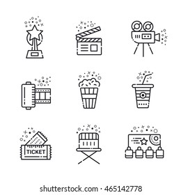 Cinema linear icons set. Vector template logo elements.