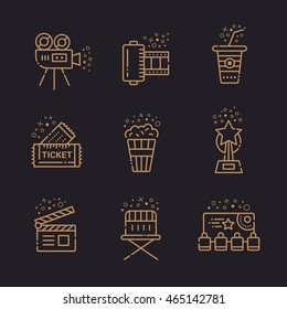 Cinema linear icons set. Vector template logo elements.