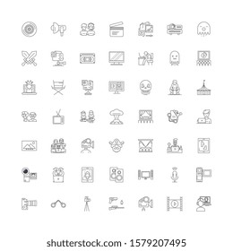 Cinema linear icons, signs, symbols vector line illustration set