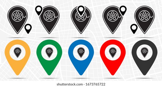 Cinema location icon in location set. Simple glyph, flat illustration element of cinema theme icons