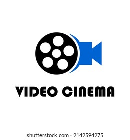 concepto de logotipo de cine vídeo de cámara con estilo de color negro y azul plano