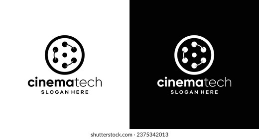 Cinema logo design template with technology connection design graphic vector illustration. Symbol, icon, creative.