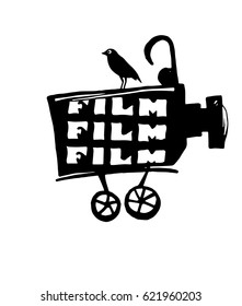 Cinema logo, hand drawn vector illustration