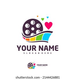 Cinema Love logo vector template, Creative Film Strip Cinema logo design concepts