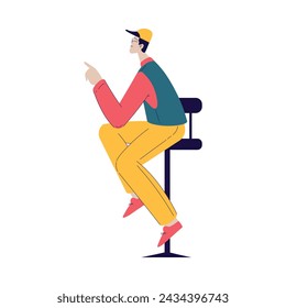 Cinema with Man Character Sit on Chair Engaged in Movie Shooting Vector Illustration