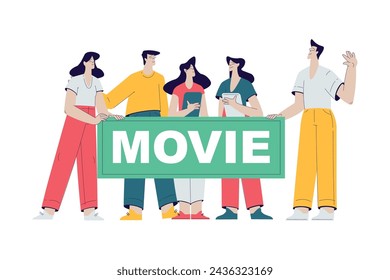 Cinema with Man and Woman Character Engaged in Movie Shooting Vector Illustration