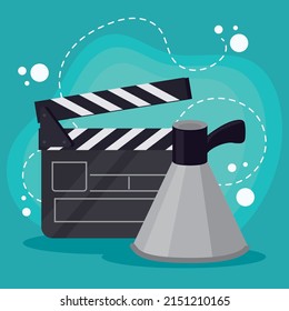 cine con megáfono y tablero