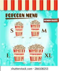 Cinema menu, poster, background, flyer, offer with bucklets of popcorn, tex...