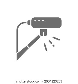 Cinema microphone, professional mic grey icon. Isolated on white background