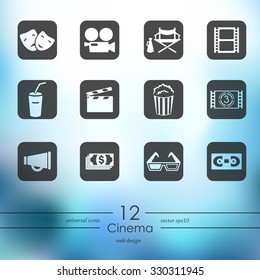 cinema modern icons for mobile interface on blurred background