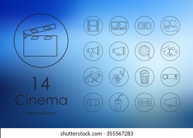 cinema modern icons for mobile interface on blurred background
