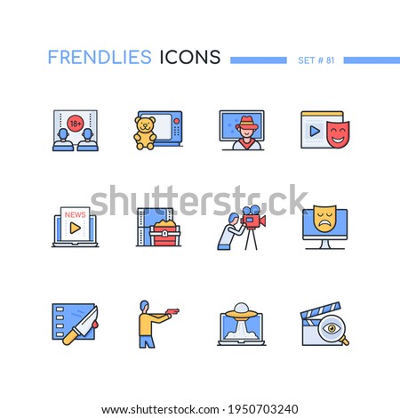 Cinema - modern line design style icons set. Movie genres, hobby and entertainment. Adults only, cartoons, western, comedy, articles, adventure, documentary, drama, horror, action, sci-fi, detective