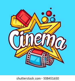 Cinema and movie advertising background in cartoon style.