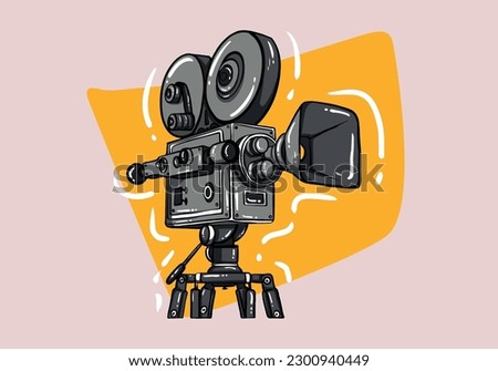 Cinema movie camera side view template in cartoon and vintage style isolated illustration