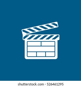 Cinema Movie Clapper Flat Icon On Blue Background