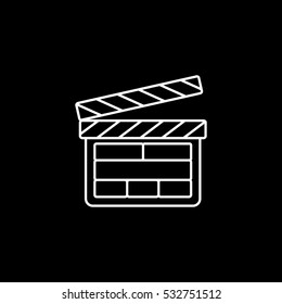 Cinema Movie Clapper Line Icon On Black Background