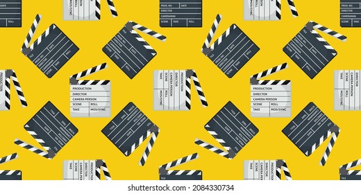 Cinema Or Movie Clapper Seamless Pattern For Your Design. Film Clapper Board. Flat Color Vector Illustration