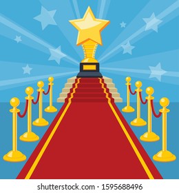 Cinema And Movie Concept With Flat Icons Red Carpet Award, Vector Illustration