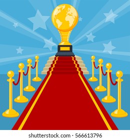 Cinema And Movie Concept With Flat Icons Red Carpet Award Vector Illustration