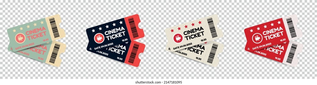 Cinema, Movie, Concert Ticket Icon Set - Different Vector Illustrations Isolated On Transparent Background