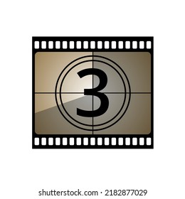 Cinema, movie countdown retro illustration. Vector illustration in a flat style, 3 seconds.