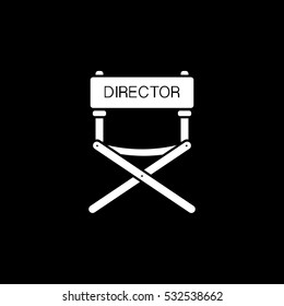 Cinema Movie Director Chair Flat Icon On Black Background
