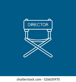 Cinema Movie Director Chair Line Icon On Blue Background