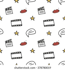 Cinema, movie doodles seamless pattern background.