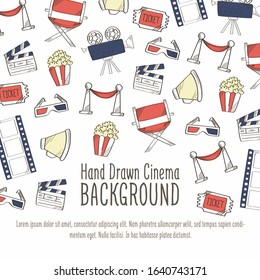 Cinema Movie Doodles, set of vector hand drawing icons illustration