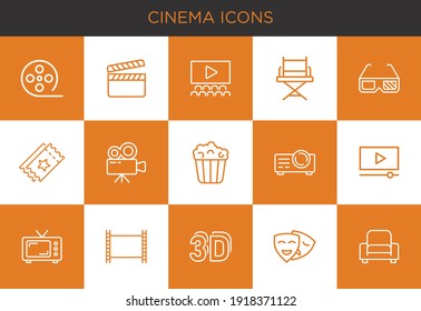 Cinema, Movie, Entertainment line icons set. Theater, Media, Video Clip line icons set.